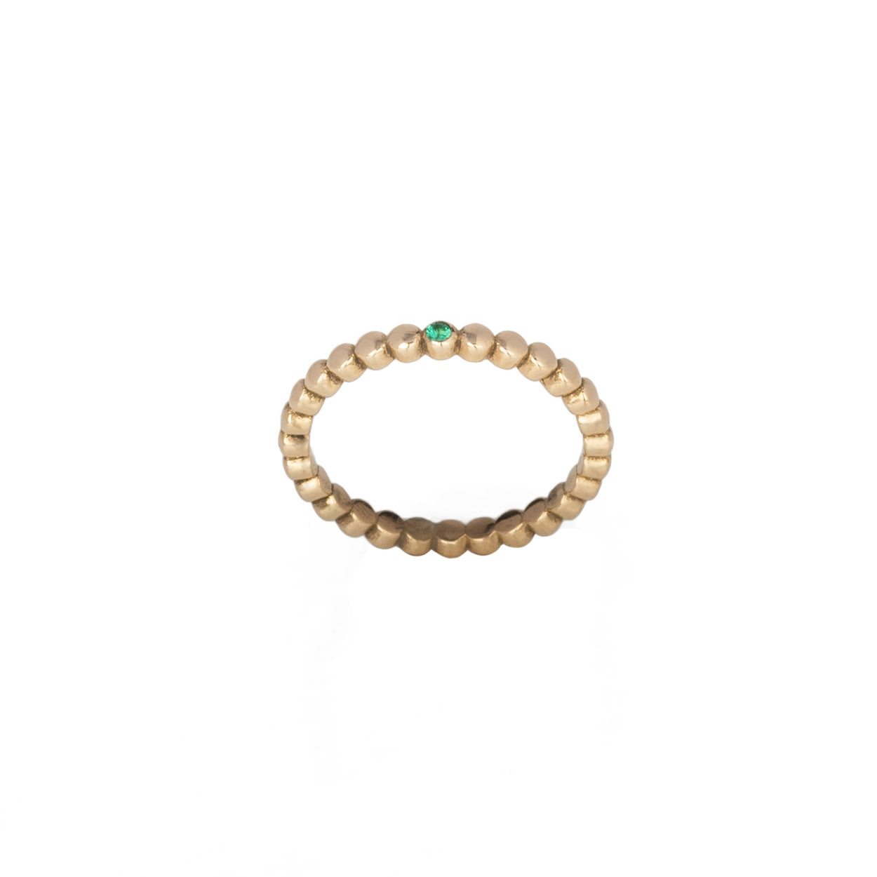 beaded 14k gold ring with emerald