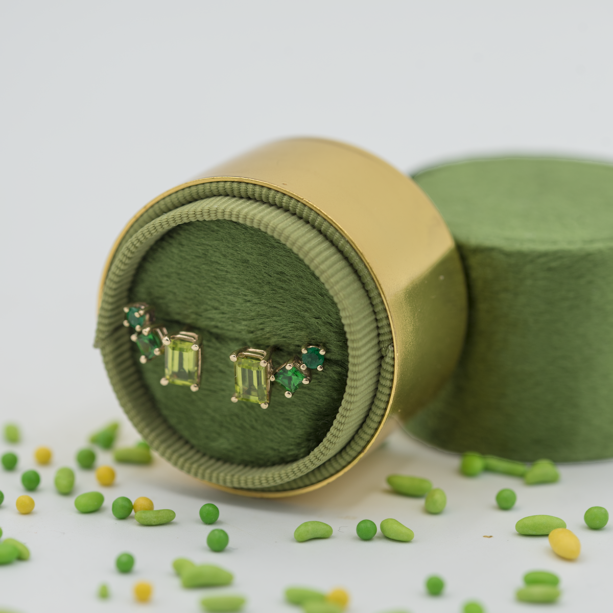 emerald peridot tsavorite gradient crescent stud