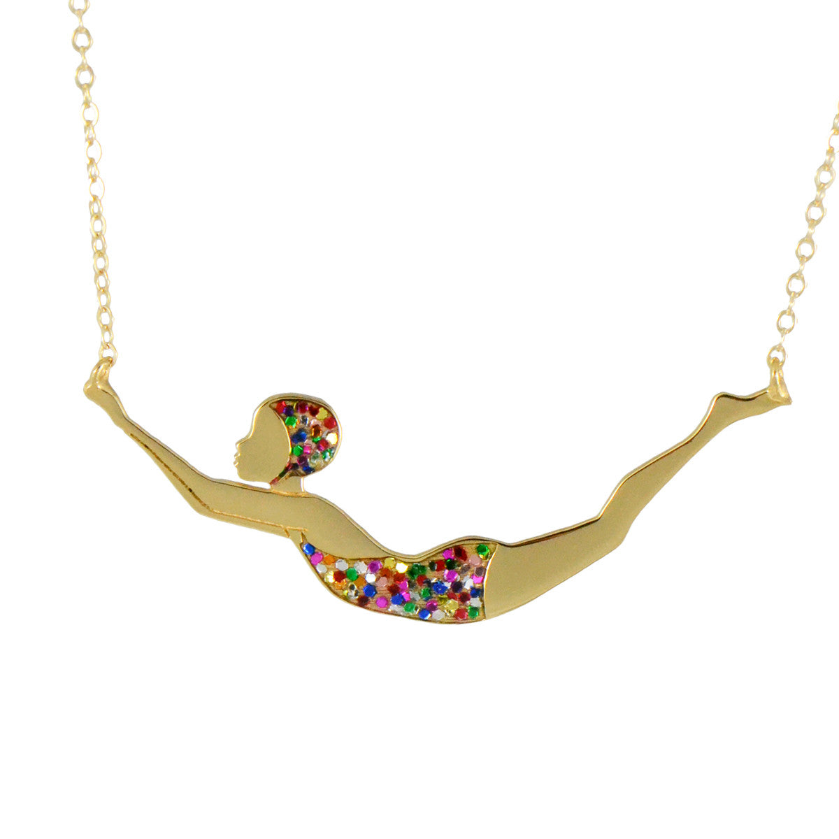 Jennifer the diver in multiglitter swimsuit