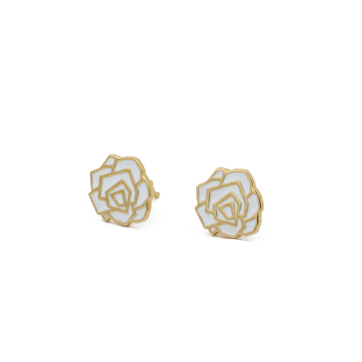 Gold white rose studs