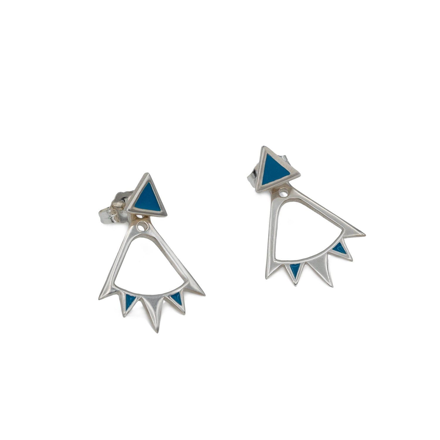 Bunting Ear Jacket in sterling silver with teal blue enamel