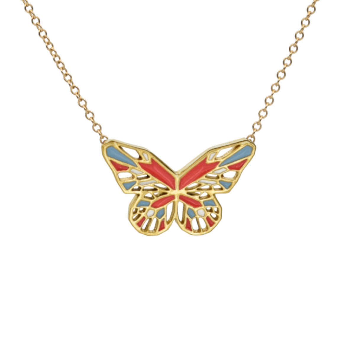 Butterfly necklace gold coral pastel blue
