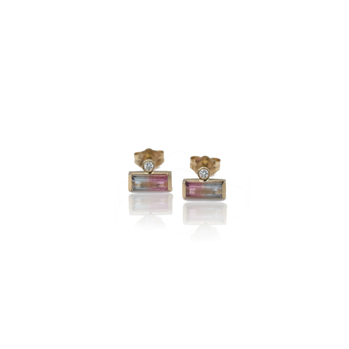 Diamond and bicolor tourmaline studs