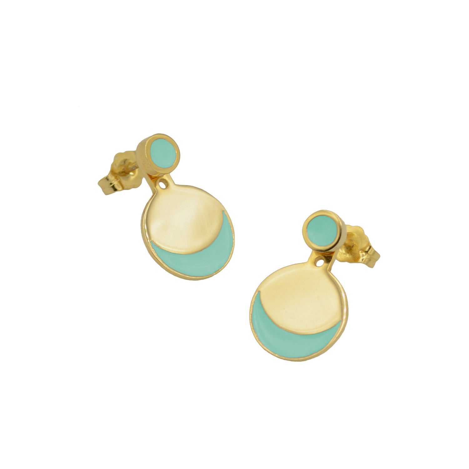 Eclipse ear jacket earrings in gold vermeil with mint green enamel