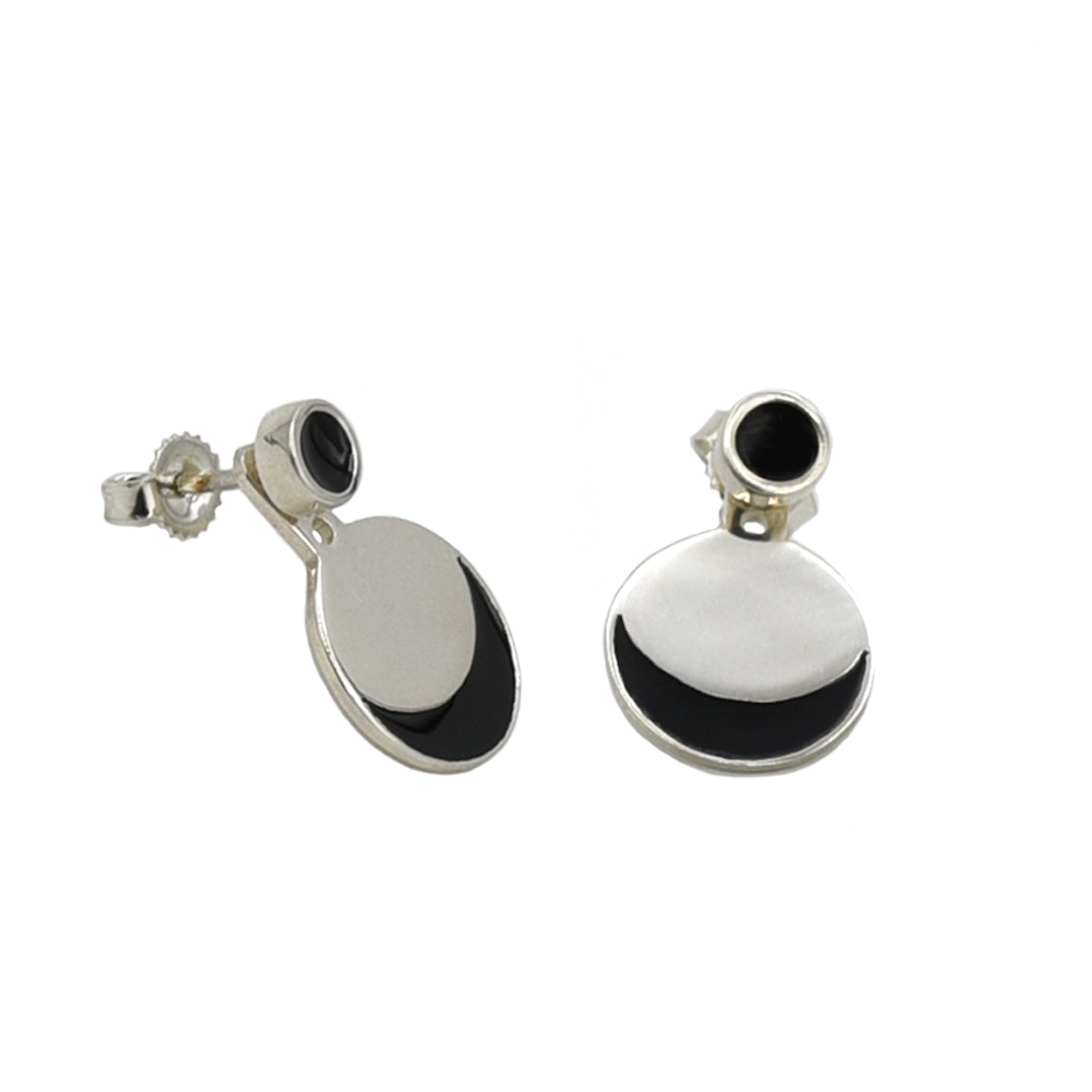 Eclipse ear jackets in sterling silver with black enamel
