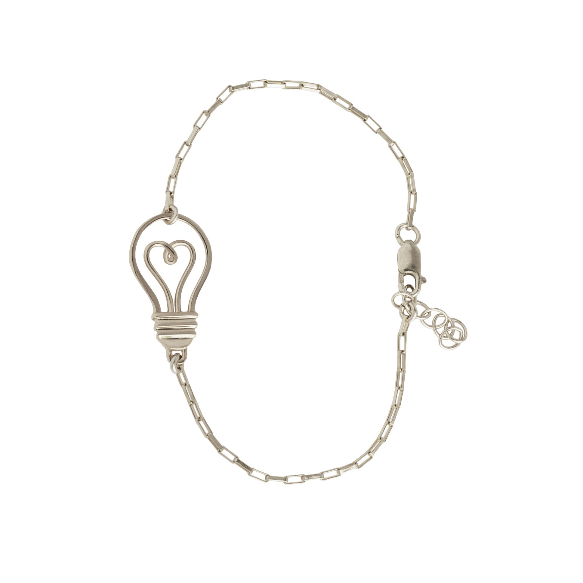 heart light bulb sterling silver bracelet
