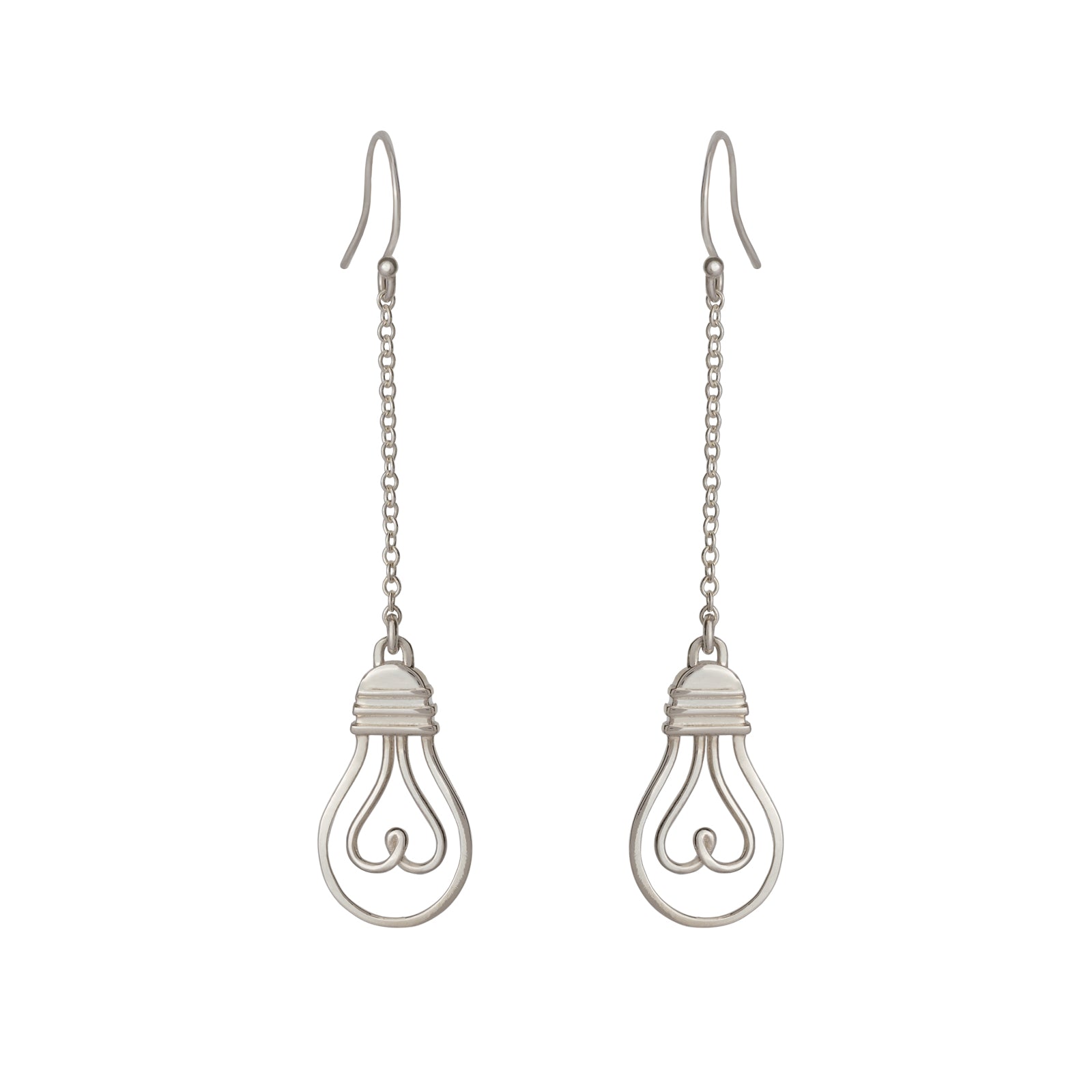 light bulb earrings with heart filament 925 sterling silver