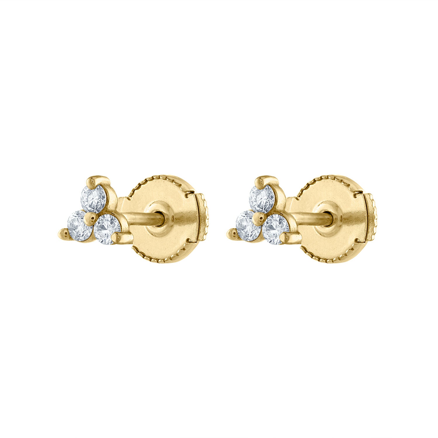 Diamond triade studs in 14k yellow gold