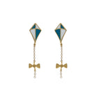 kite earrings gold in white and teal enamel