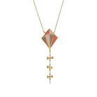 long gold kite necklace gold glitter pastel pink and coral enamel