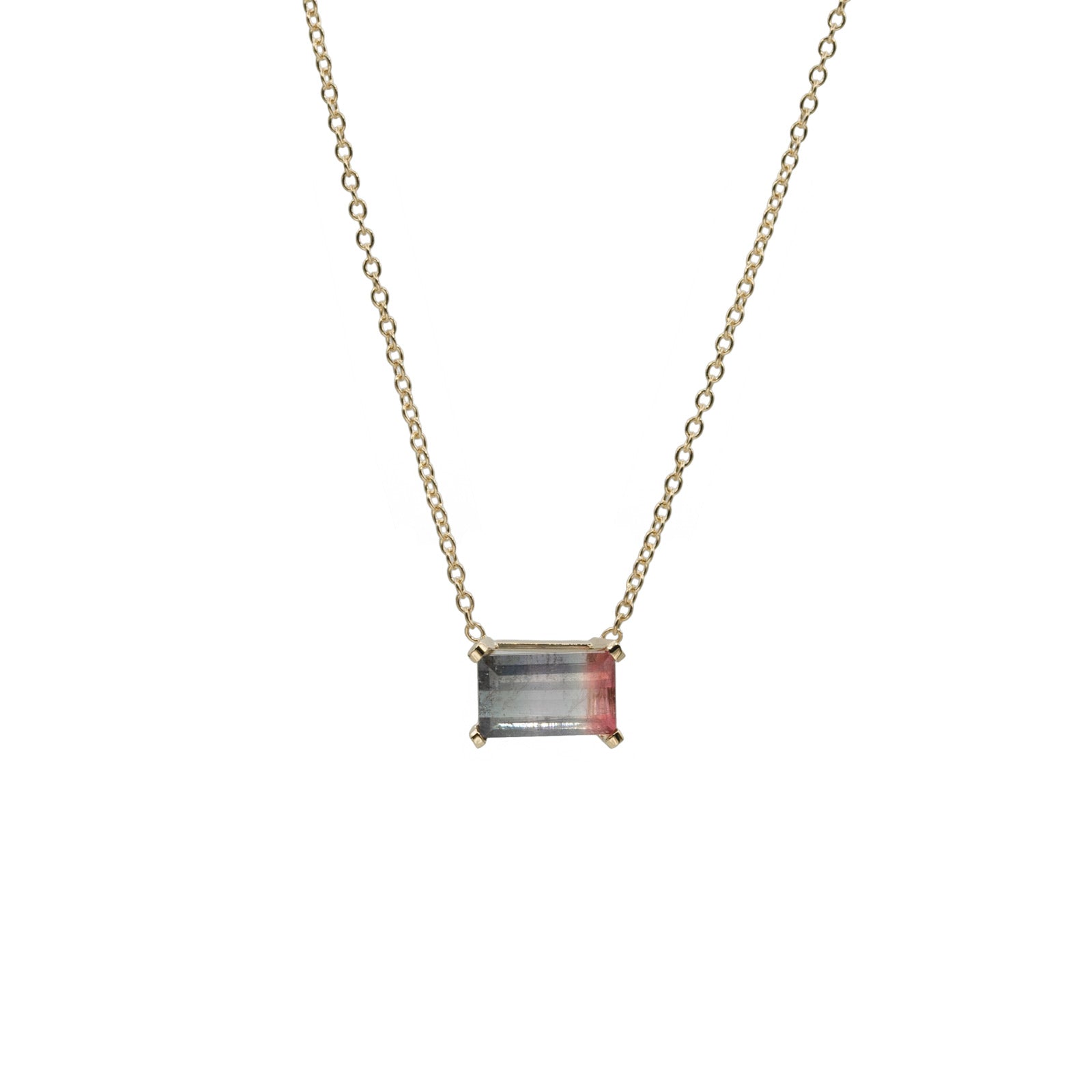 bicolor tourmaline on 14k yellow gold chain