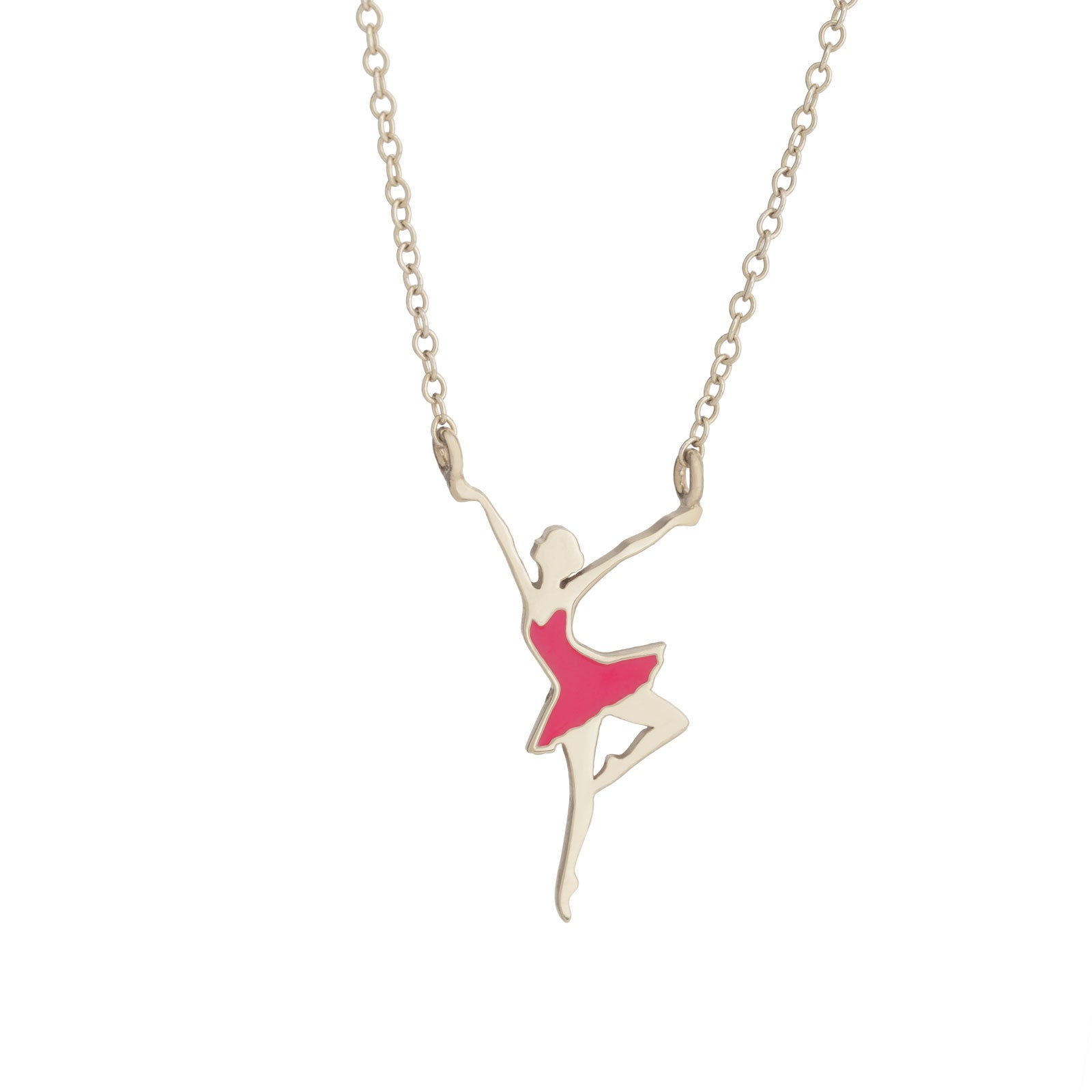 mini ballerina necklace in sterling silver and fuchsia pink enamel