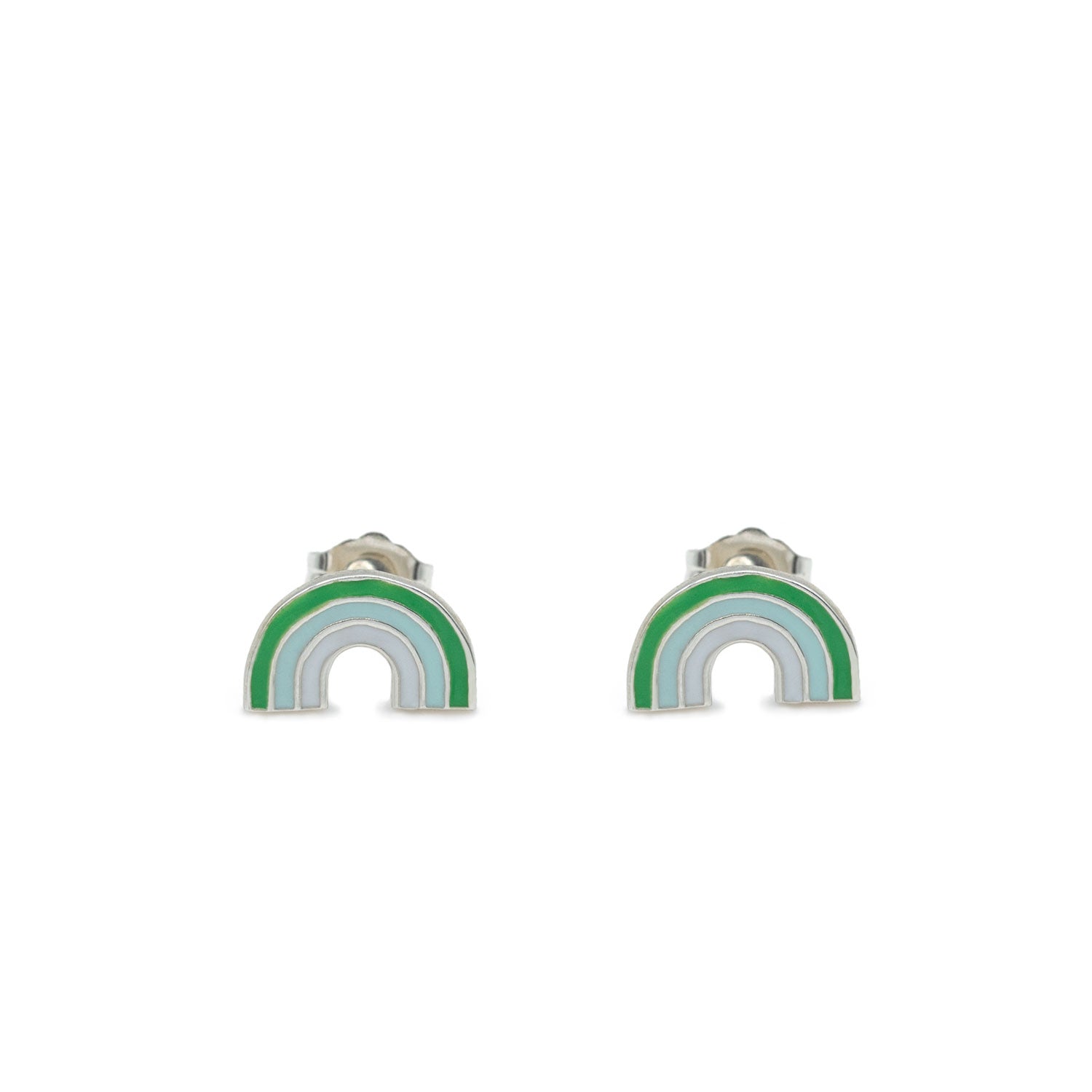 rainbow studs in 925 sterling silver with grass and mint green enamel