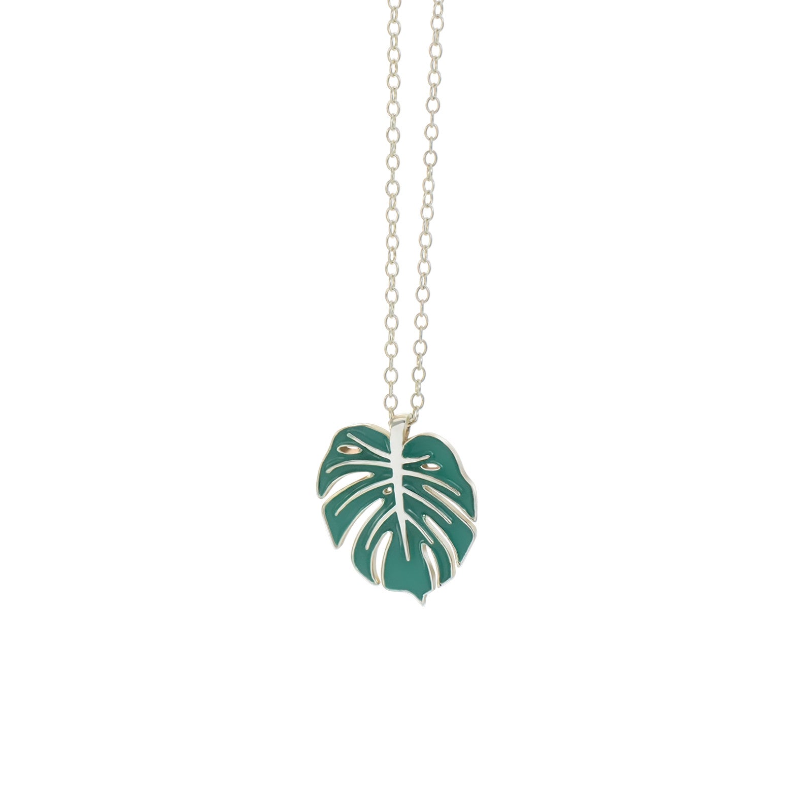 monstera necklace silver evergreen