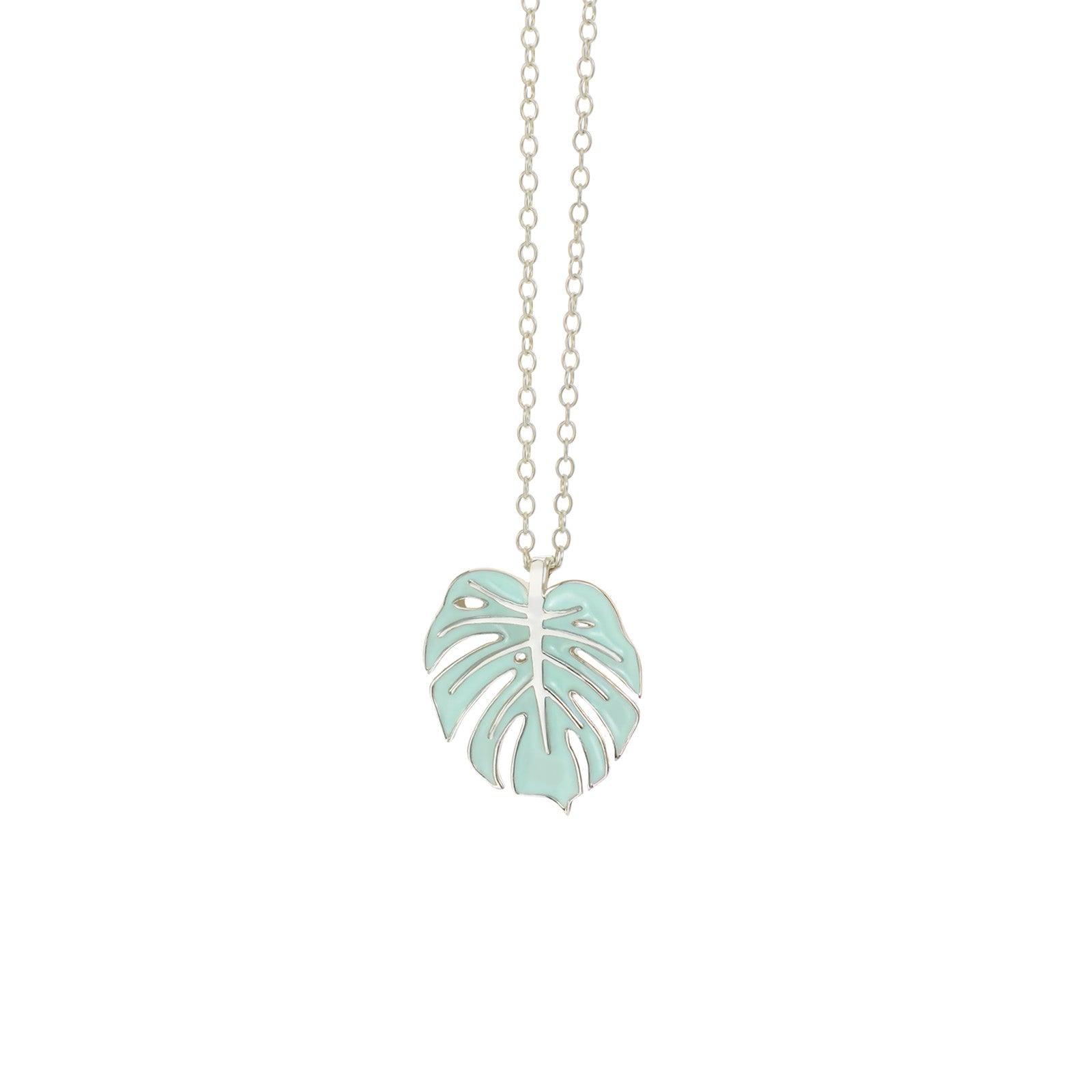 monstera necklace silver mint