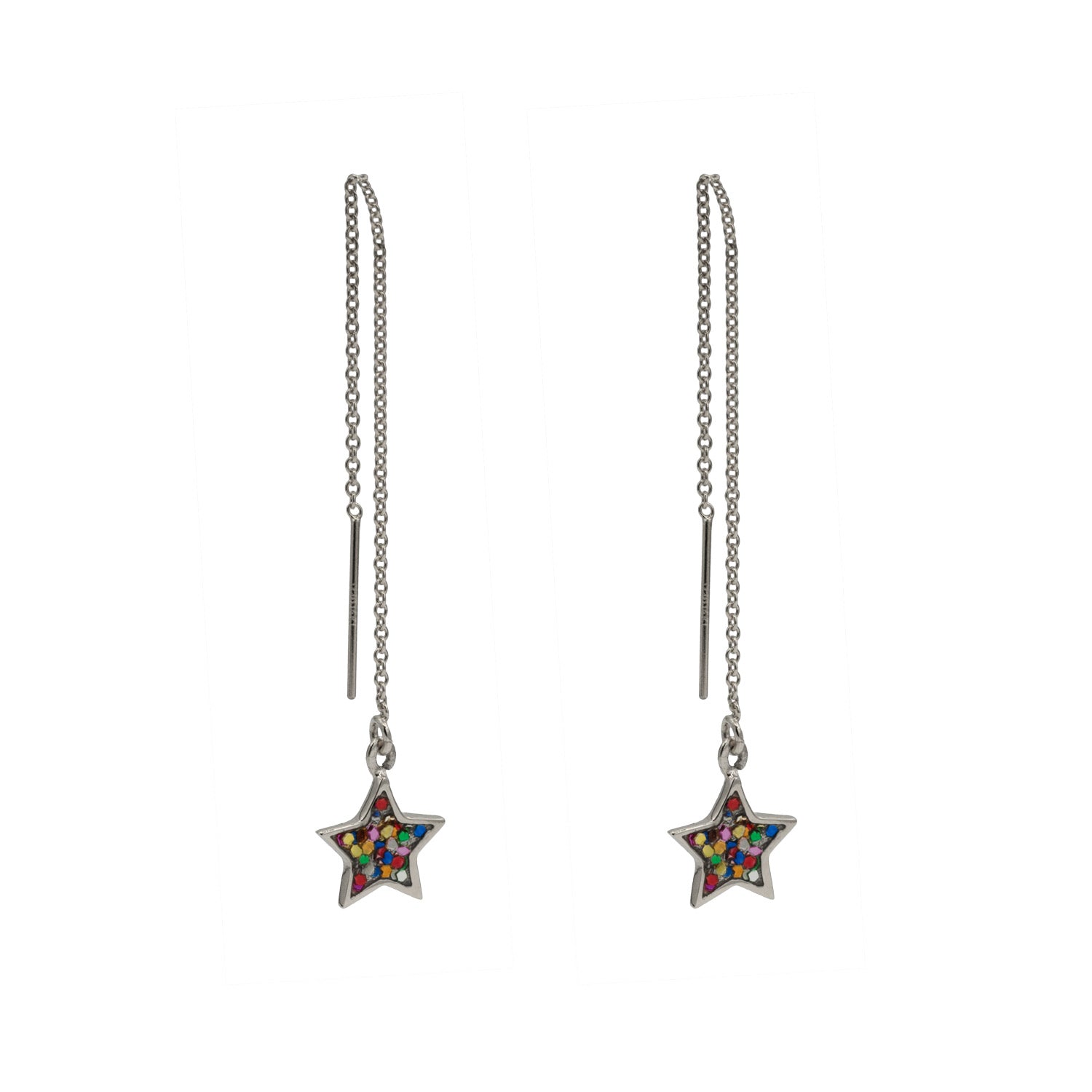 star ear threaders in sterling silver with multiglitter