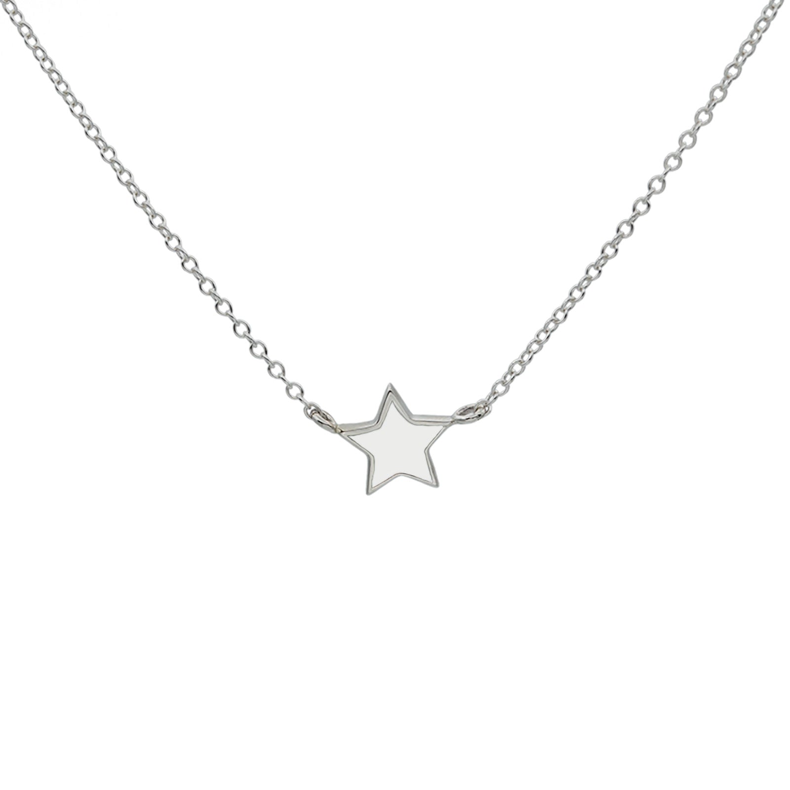 Star necklace silver white enamel
