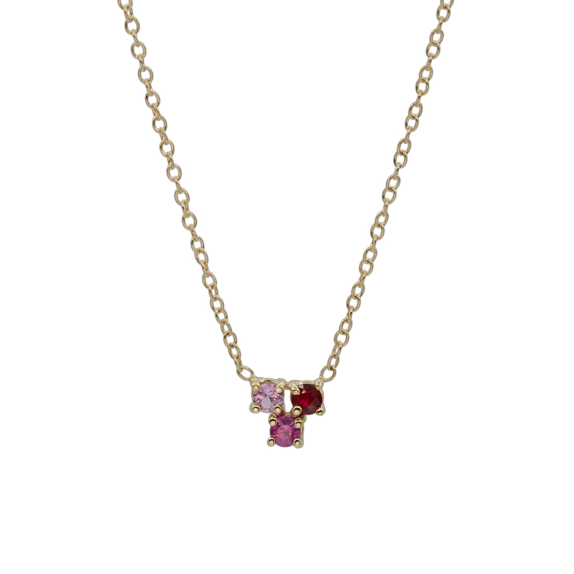 Trio necklace 14k gold with pink gemstones
