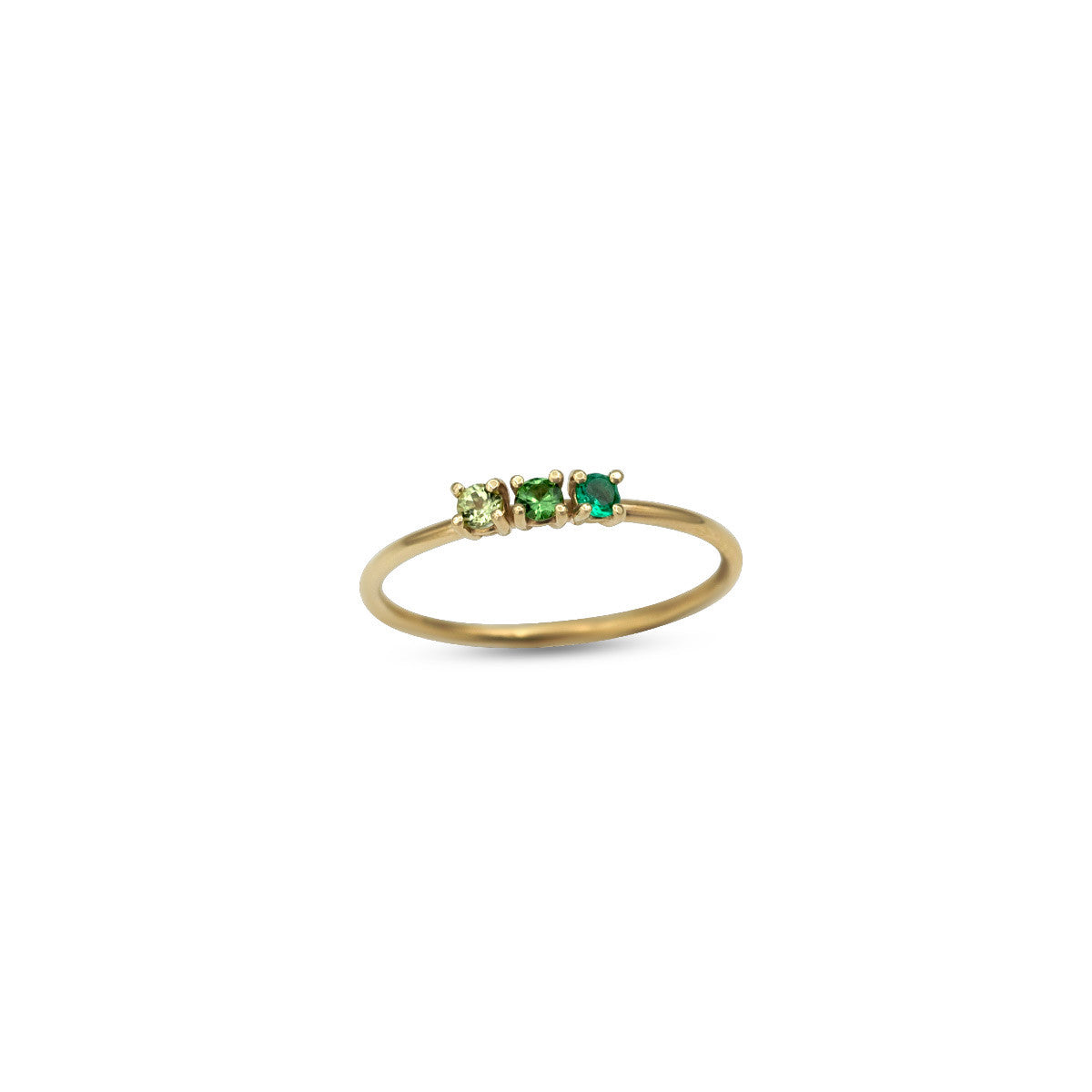 green gradient gemstones ring in yellow gold