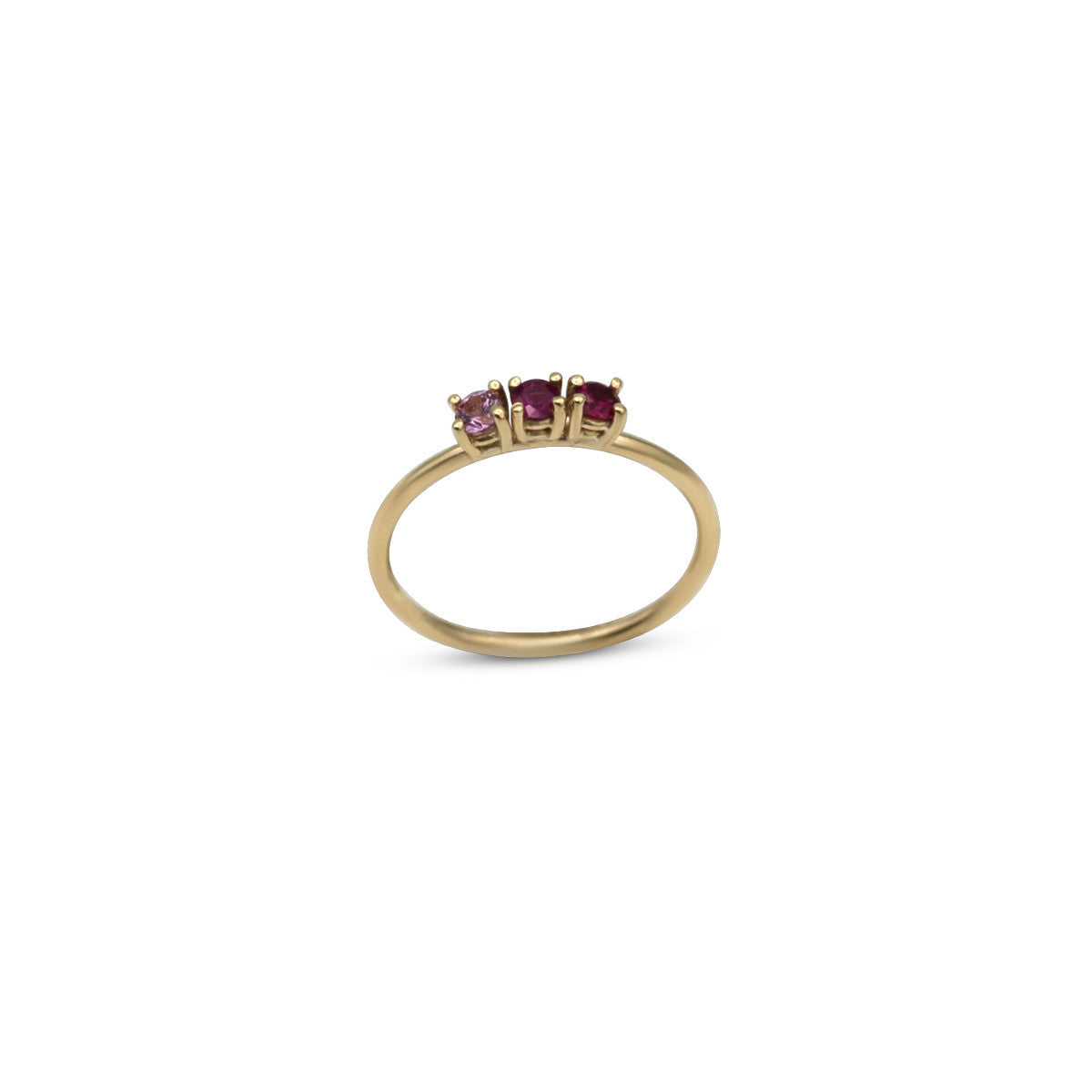pink gradient gemstones ring in solid yellow gold