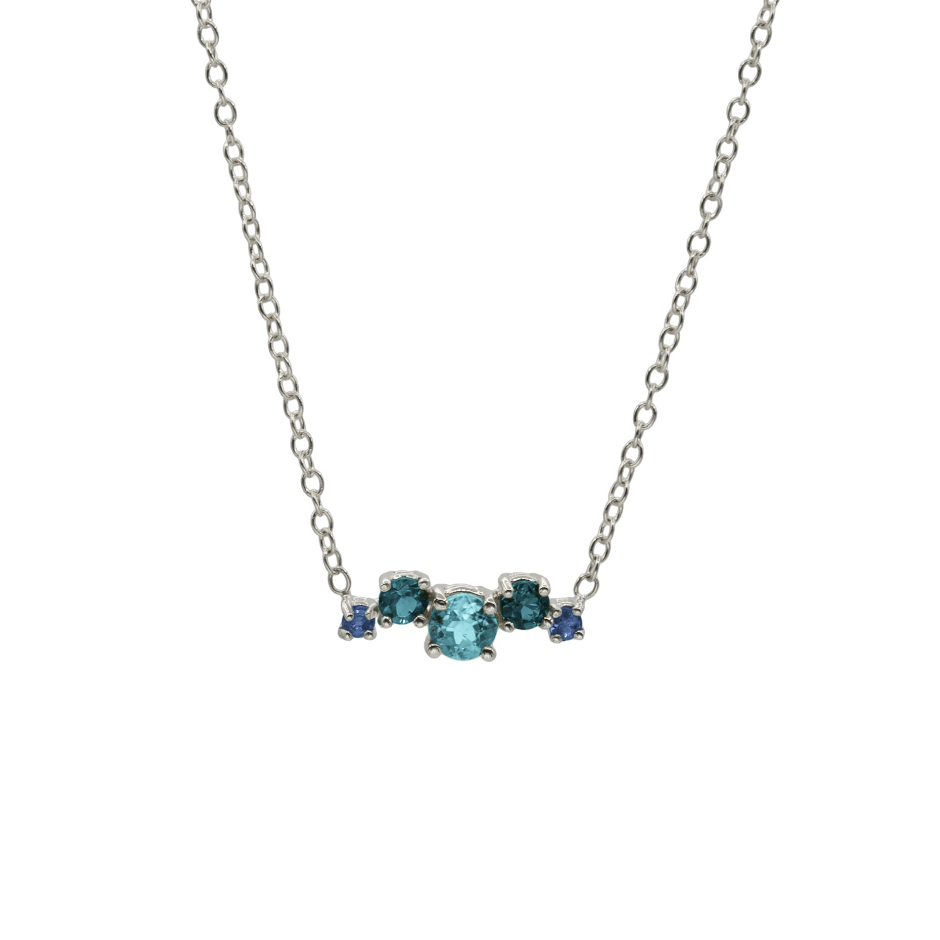 blue gemstone cluster in 925 sterling silver necklace