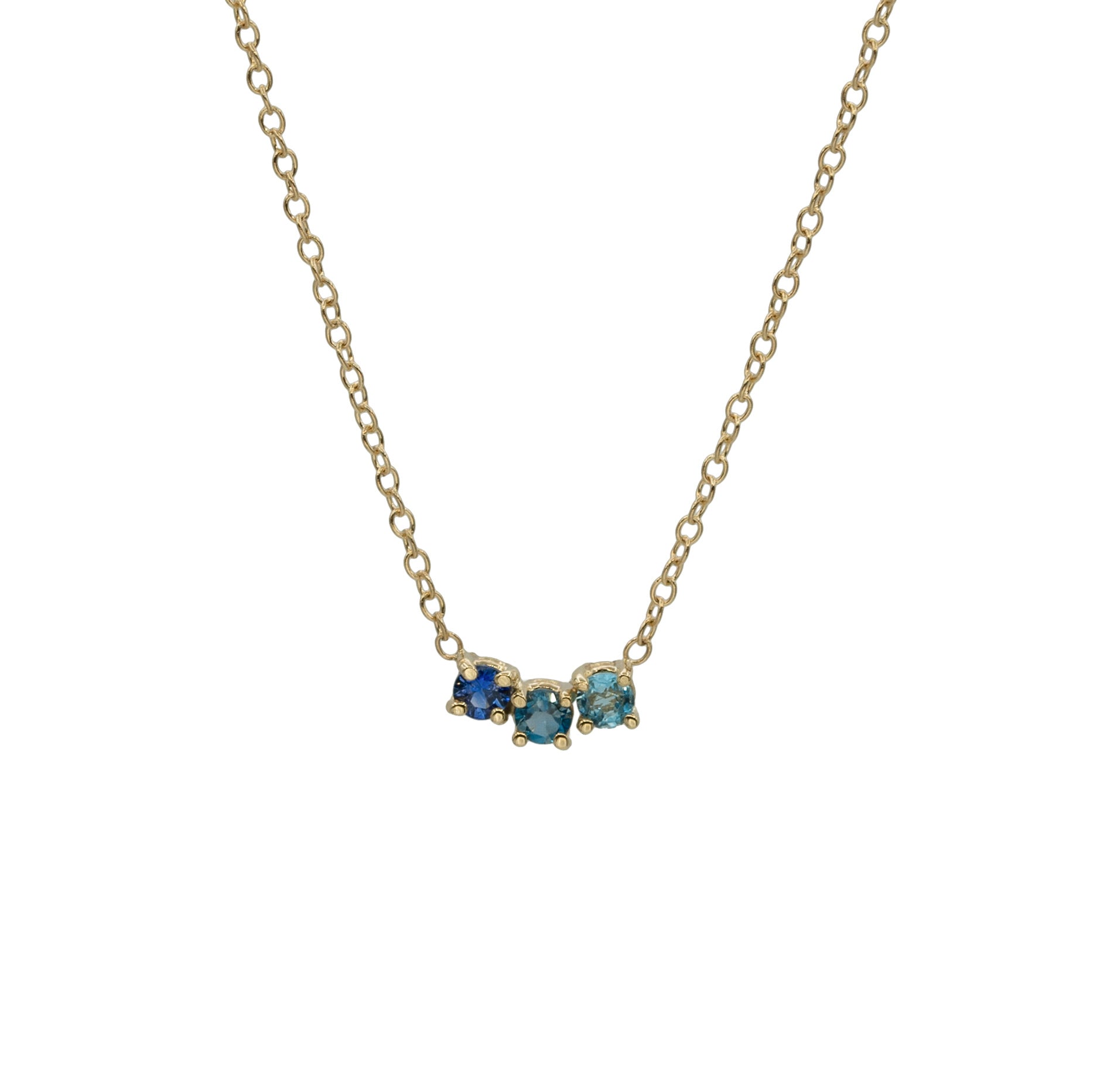Gradient blue gemstones Arch necklace in 14kt gold