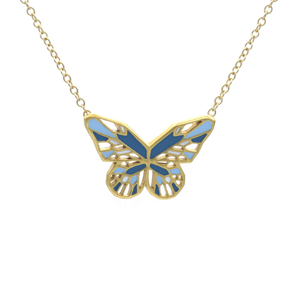 Blue Butterfly necklace in Gold Turquoise and Pastel blue