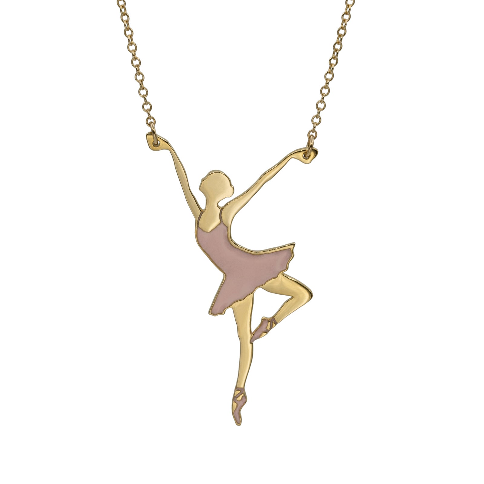 ballerina necklace gold filled with pastel pink enamel