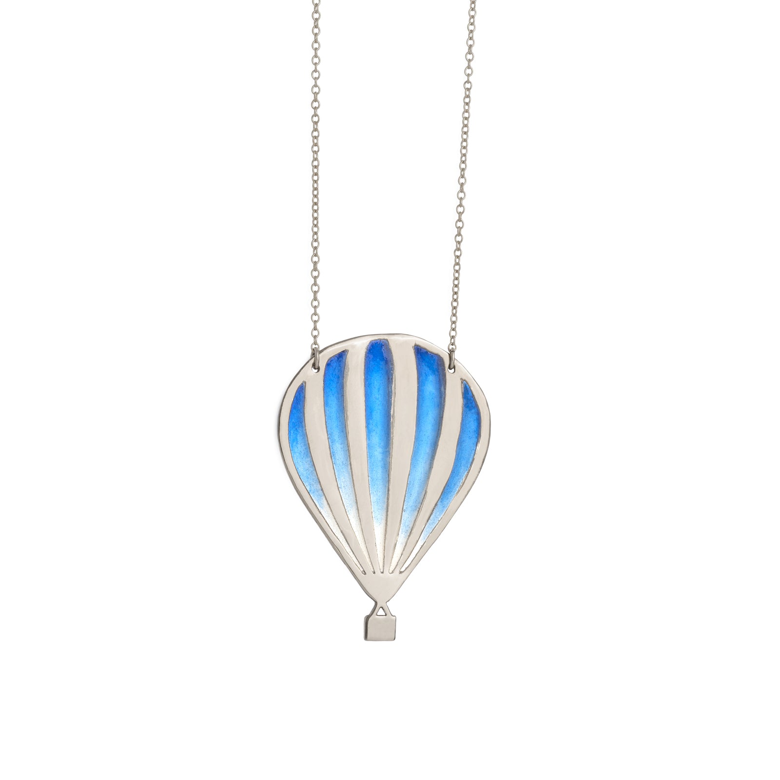 ombre hot air balloon blue and sterling silver necklace