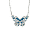 silver blue butterfly necklace with turquoise and pastel blue enamel