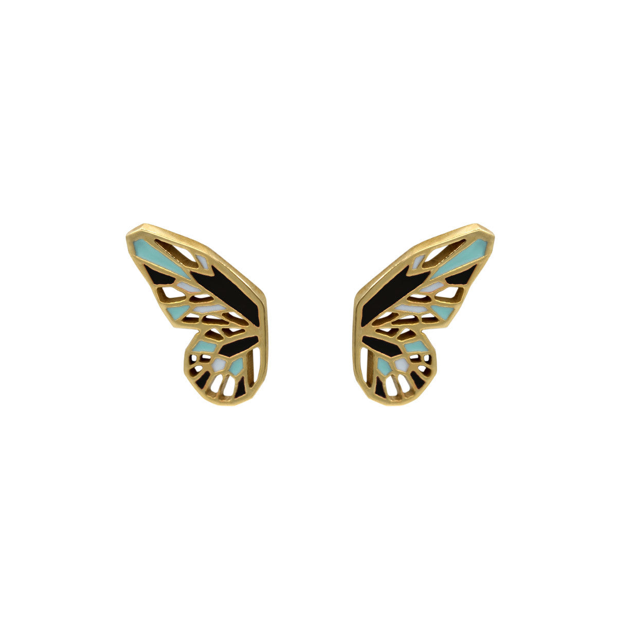 butterfly wings earrings gold black mint