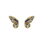 butterfly wings earrings gold cobalt blue