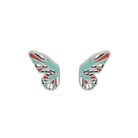 butterfly wings earrings in silver with mint and coral enamel