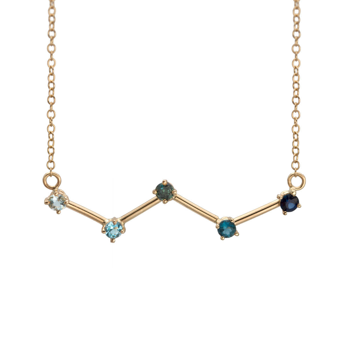 Cassiopeia constellation necklace in 14k gold