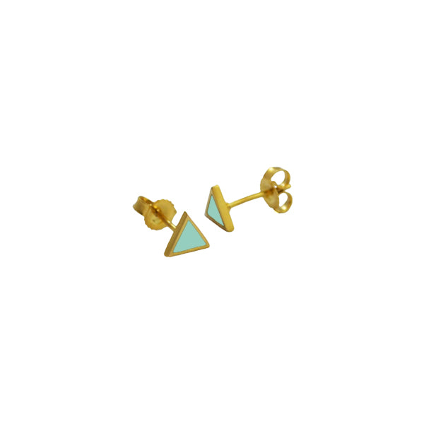 mint enamel on gold triangle stud earrings