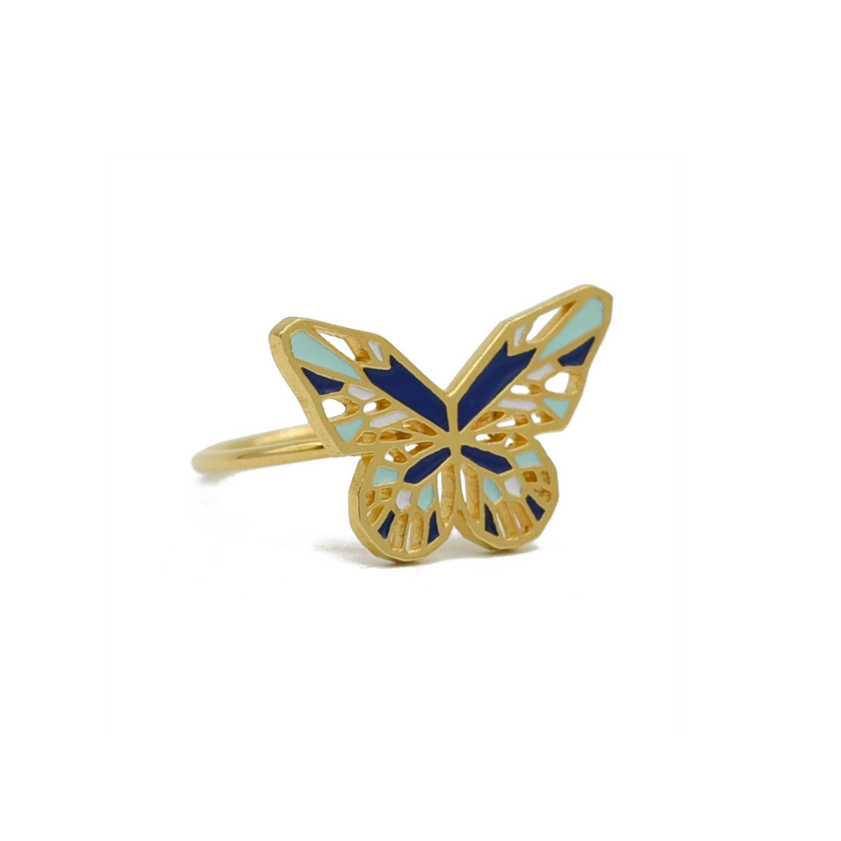 butterfly ring gold cobalt blue mint green
