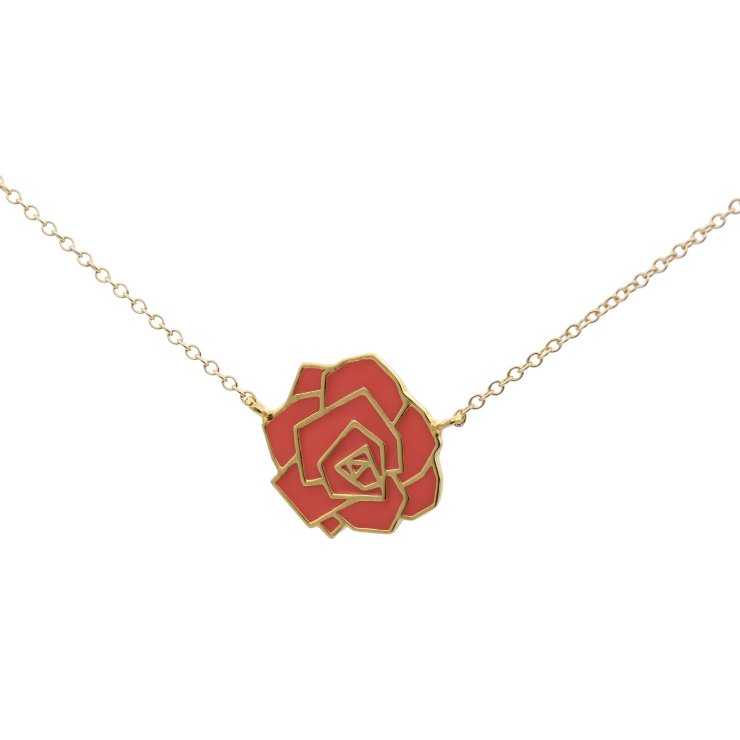 geometric rose necklace gold coral
