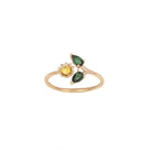 daisy ring in 14k yellow gold with green tourmalines and yellow sapphire