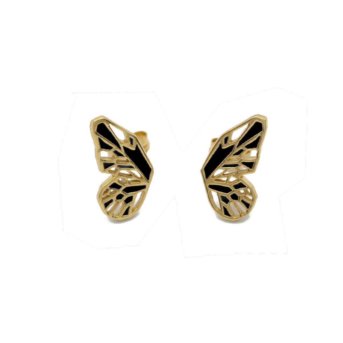 Butterfly wings earring posts in gold vermeil and black enamel