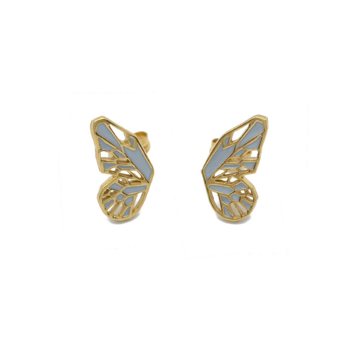 Butterfly wings earring studs in gold and grey enamel