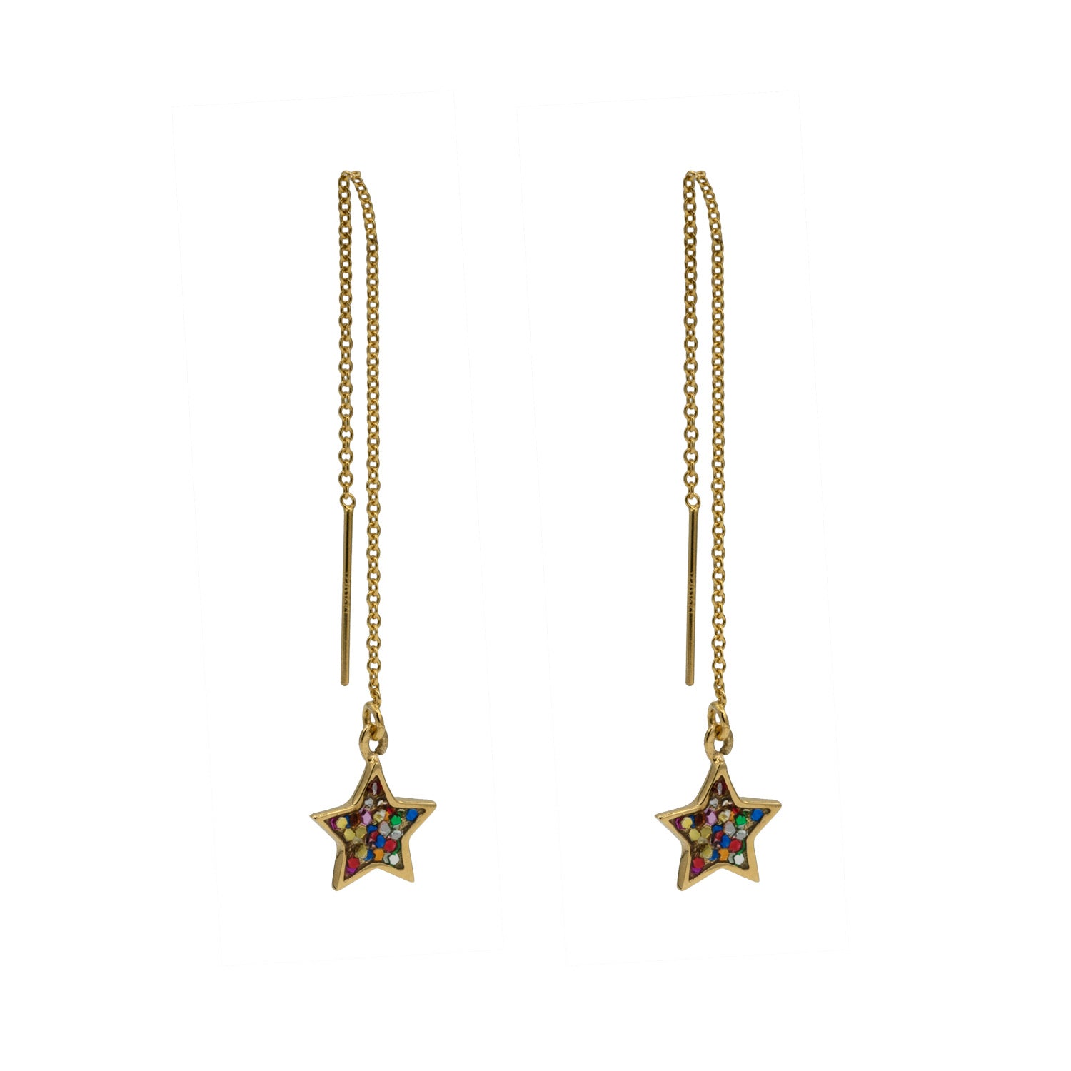 star ear threaders in gold filled with multiglitter