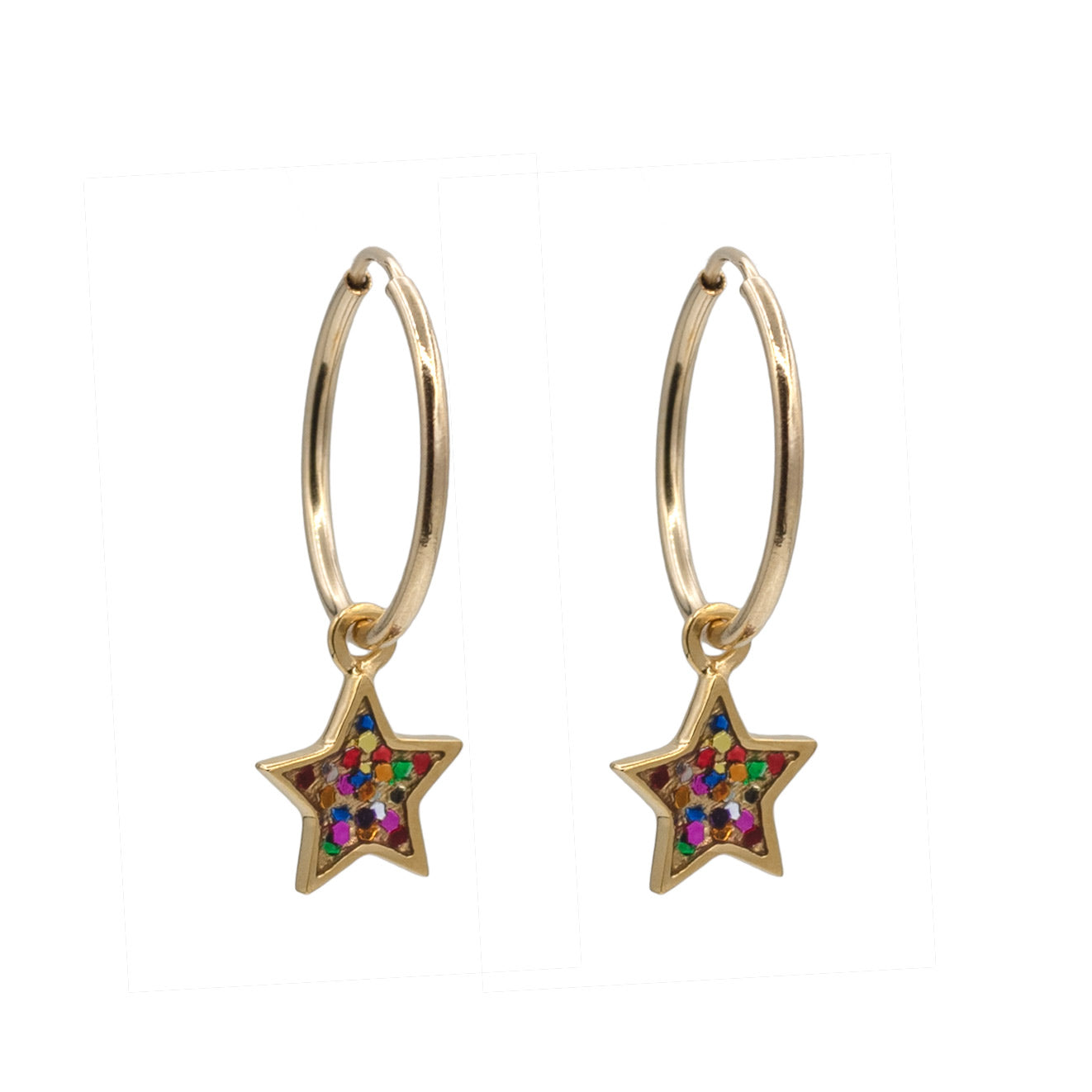 star hoop earrings in gold filled with multiglitter