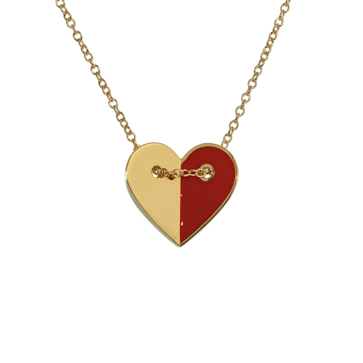 happy heart necklace gold with red enamel