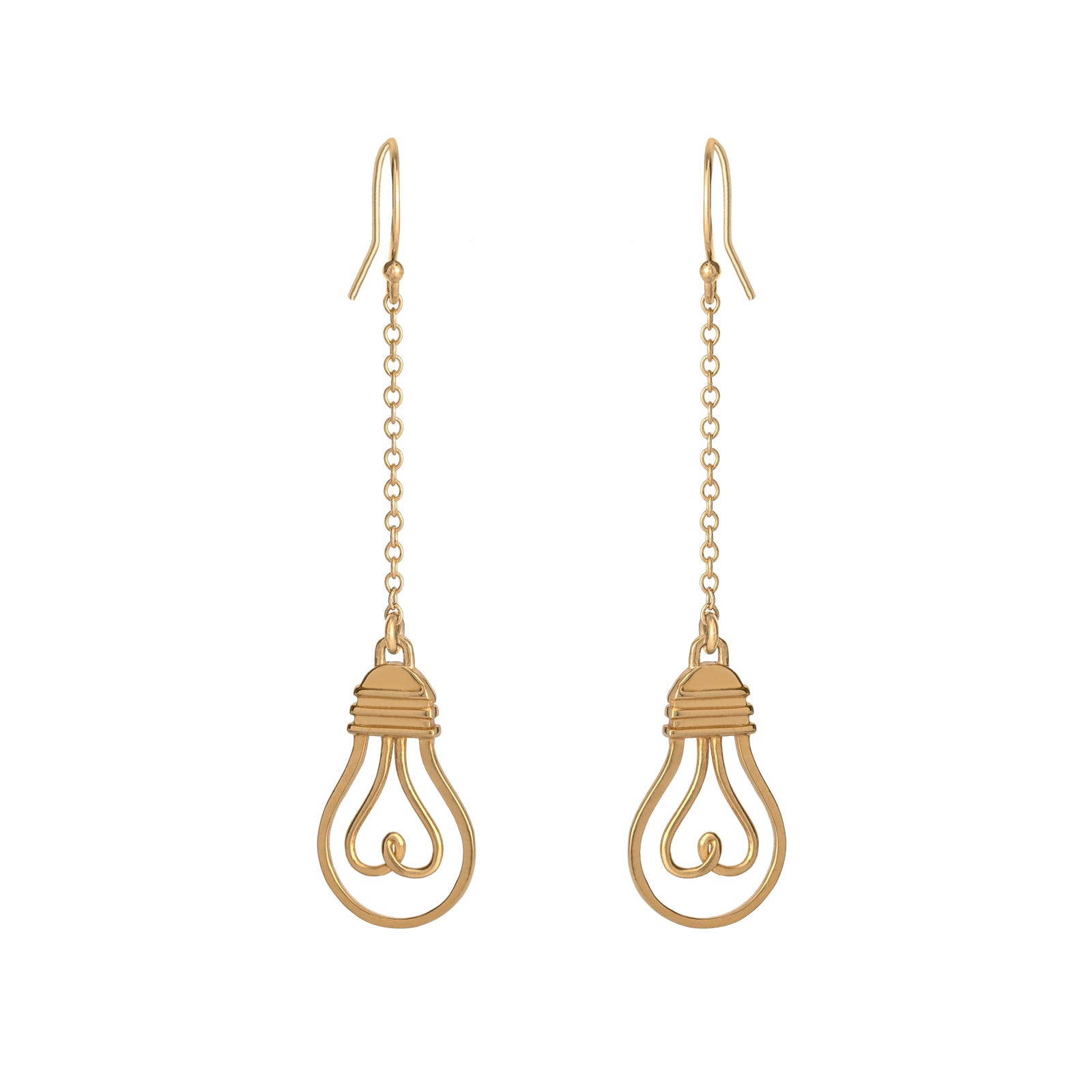 light bulb earrings with heart filament 14k gold filled
