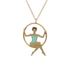brunette lyra acrobat with mint leotard necklace gold