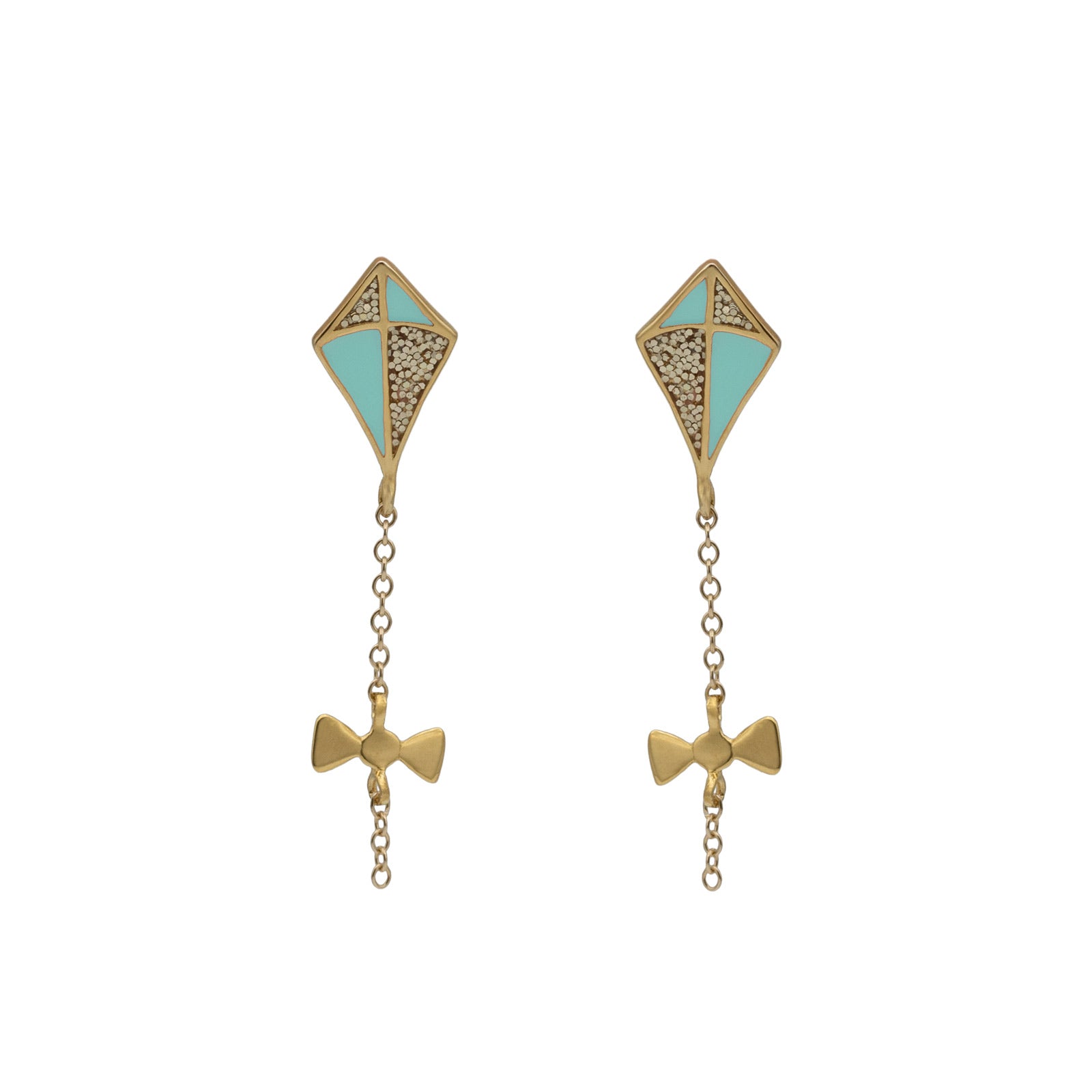 kite earrings gold in gold glitter and mint enamel