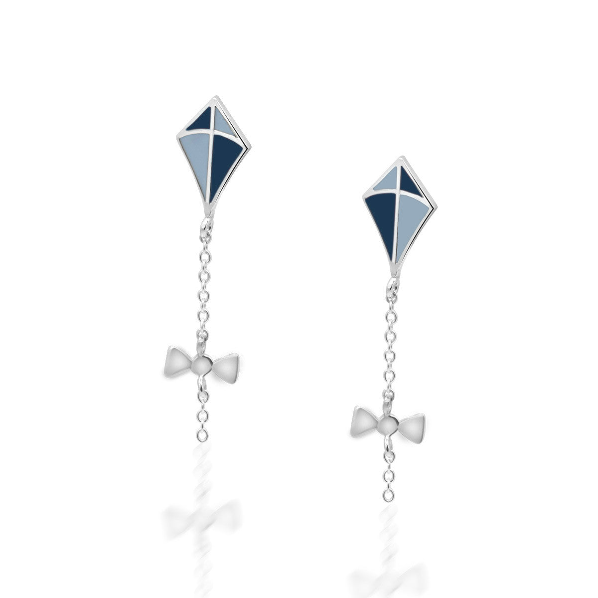 Silver kite earrings pastel blue and navy