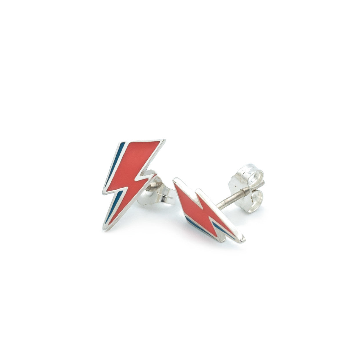 Mini lightning bolt earring studs in sterling silver inspired by Bowie