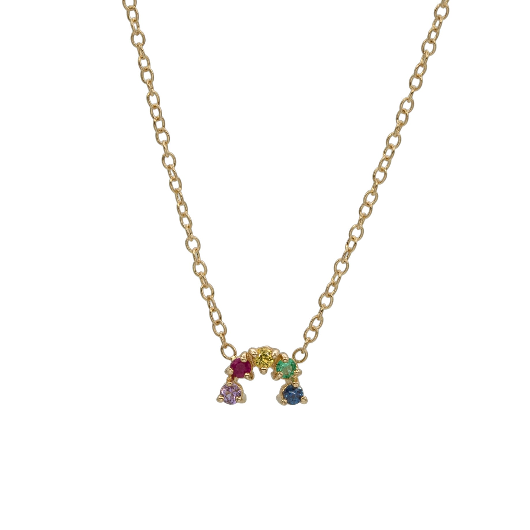 arch rainbow gemstones necklace in 14kt solid gold