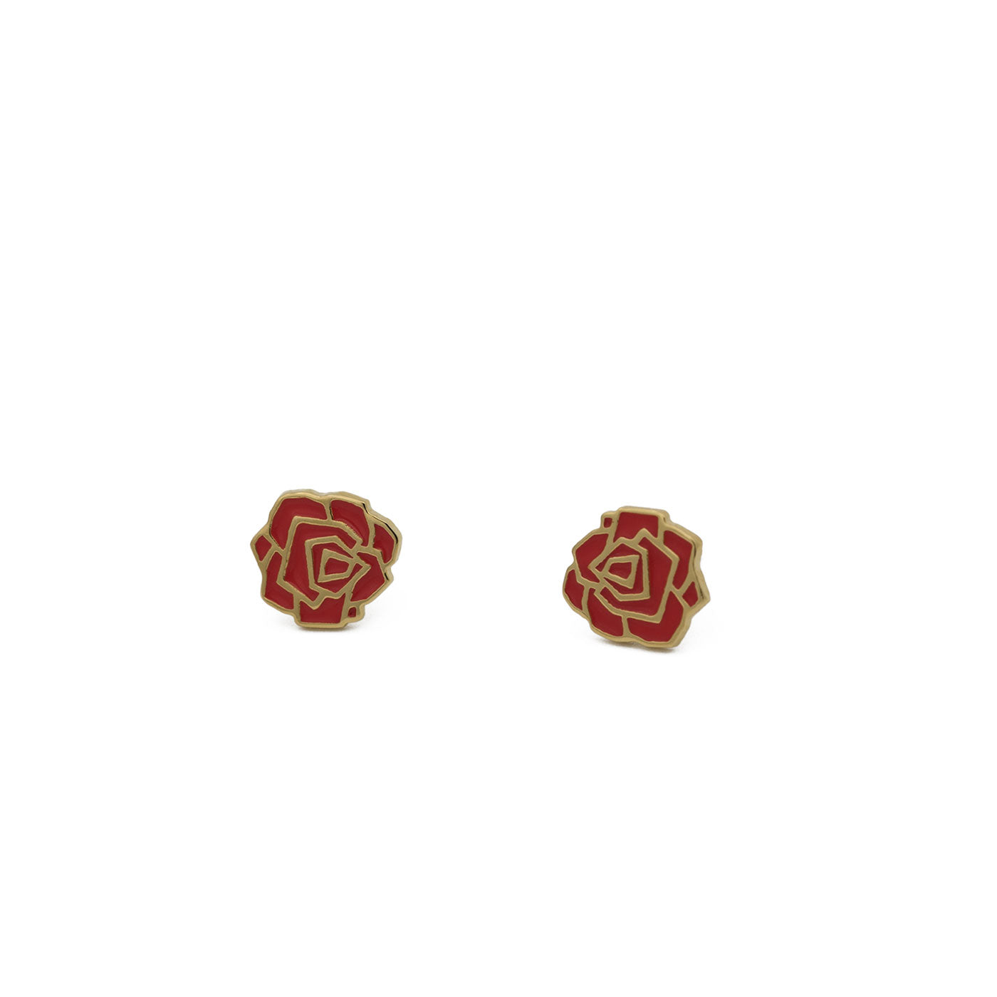 rose earring studs in gold vermeil with red enamel